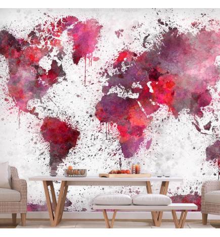Wallpaper - World Map: Red Watercolors