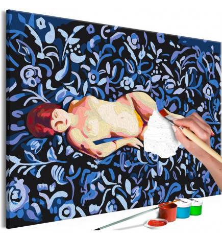 Quadro pintado por você - Nude on a Blue Background