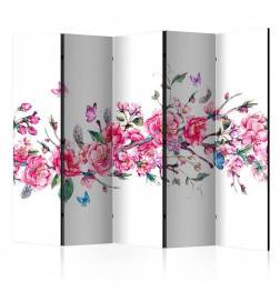 Paravent 5 volets - Flowers and Butterflies II [Room Dividers]