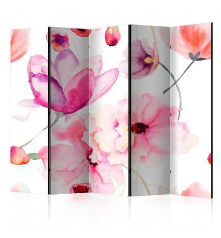 5-teiliges Paravent - Pink Flowers II [Room Dividers]
