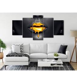 Canvas Print - Gold Lips (5 Parts) Wide