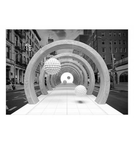Fotomurale adesivo nel tunnel 3d in bianco nero - Arredalacasa