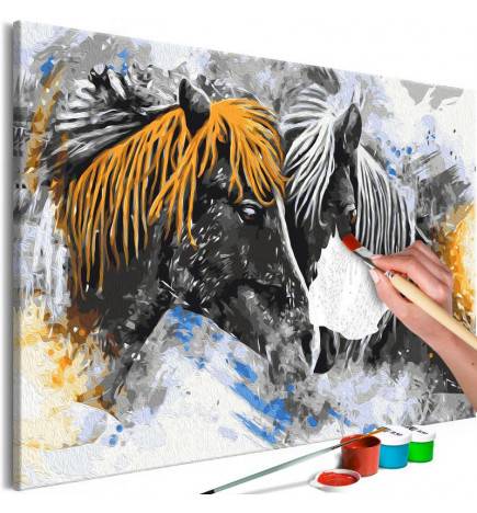 DIY canvas painting - Black and Yellow Horses