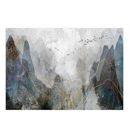 Fotomurale con gli uccelli tra le montagne nebbiose