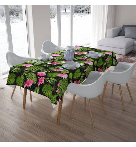 Tischdecken – mit Blättern und Blumen – mit schwarzem Hintergrund