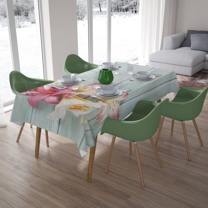62,00 € Tischdecken – mit rosa Lilien auf Holz – ARREDALACASA