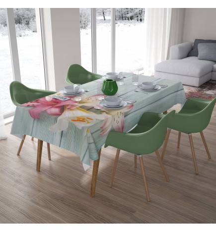 Tablecloths - with pink lilies on wood - ARREDALACASA