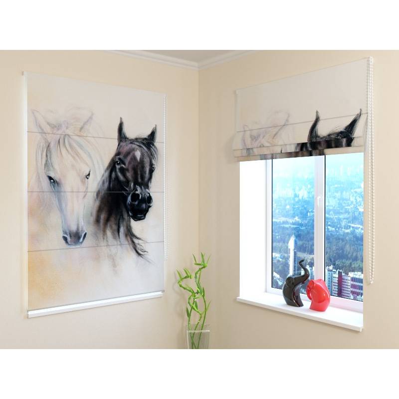 92,99 € Roman blind - with 2 horses - fireproof blackout