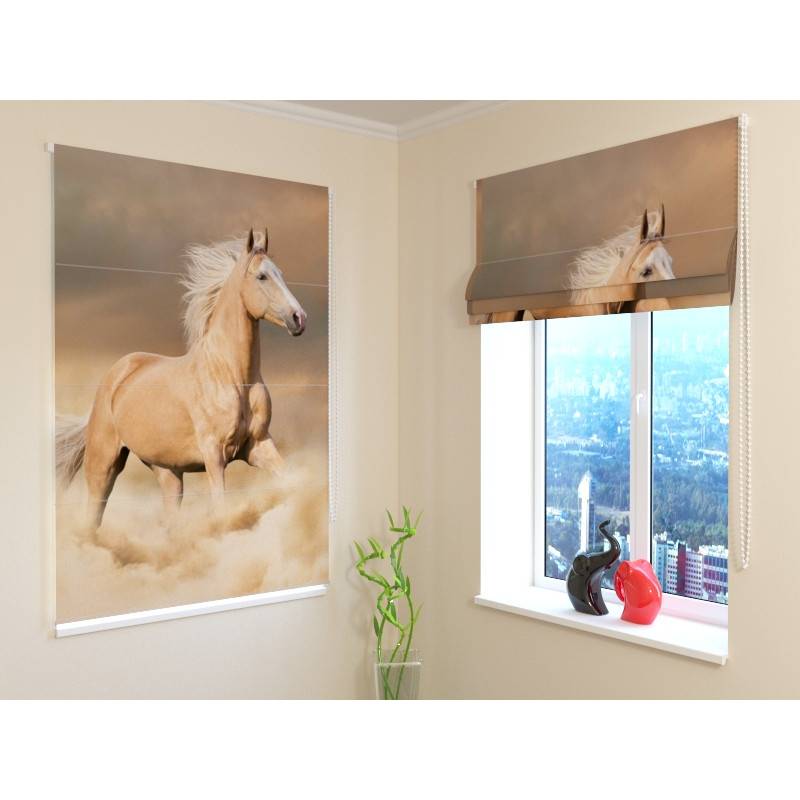 92,99 € Roman blind - with a brown horse - fire retardant
