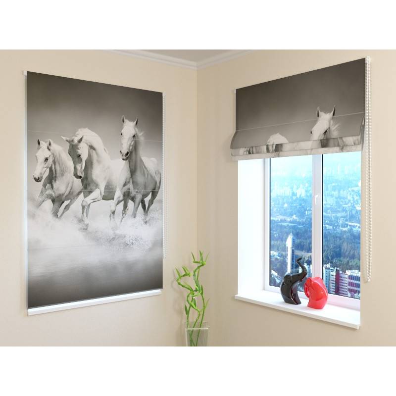 92,99 € Roman Blind - With White Horses - fireproof