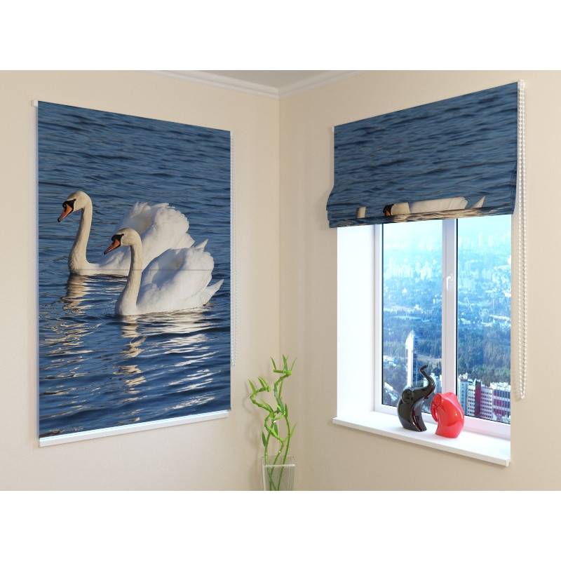 68,50 € Raffrollo – mit zwei weißen Schwänen – BLACKOUT