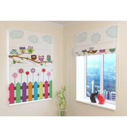 92,99 € Roman blind - with owls on a tree - FIRE RETARDANT