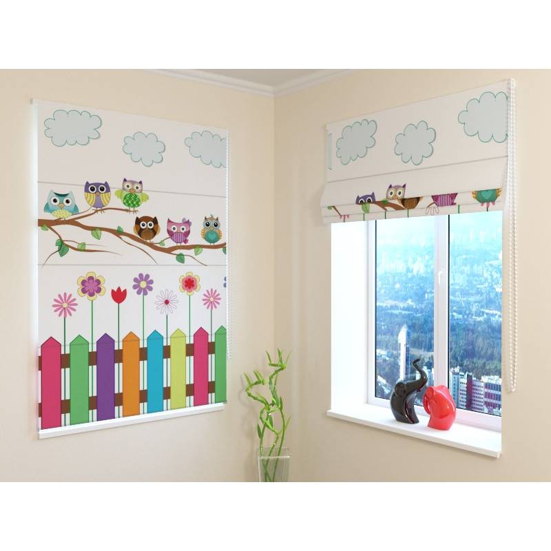68,50 € Roman blind - with owls on a tree - BLACKOUT