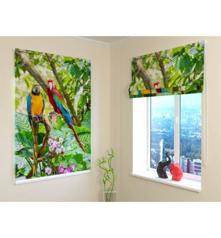 Roman blind - with parrots in the woods - FIREPROOF