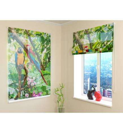 Roman blind - with parrots in the woods