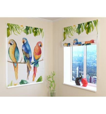 Vouwgordijn - met gekleurde papegaaien - BRANDWEREND