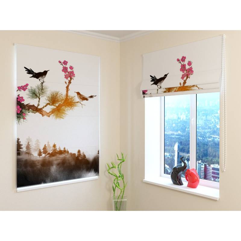 92,99 € Roman blind - with woodland birds - FIREPROOF