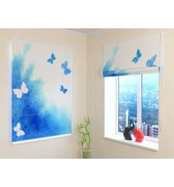 Roman blind - blue and white butterflies - FIREPROOF