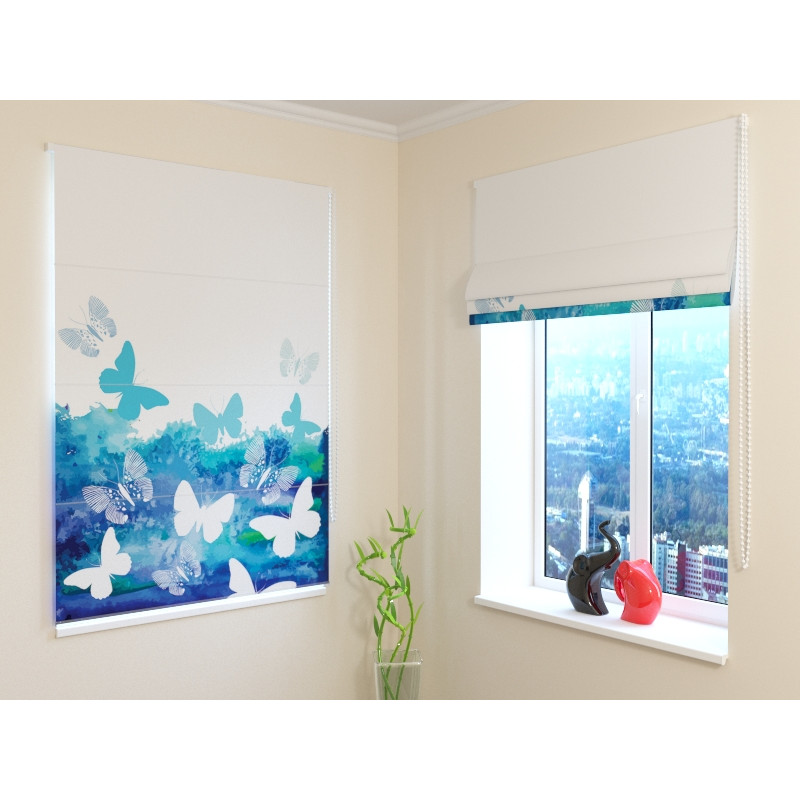 68,50 € Roman blind - white and blue butterflies - OSCURANTE