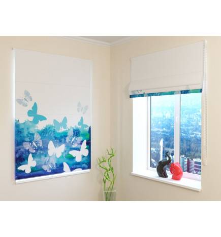 Roman blind - white and blue butterflies - OSCURANTE