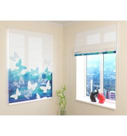 Roman blind - blue and white butterflies
