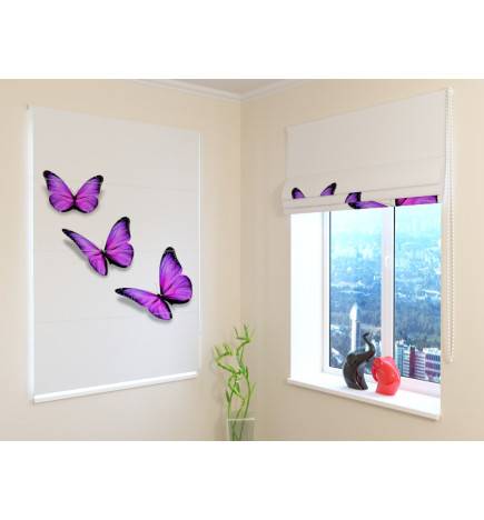 Roman blind - with purple butterflies - FIREPROOF