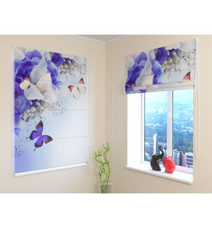Vouwgordijn - vlinders en irisbloemen - BLACKOUT