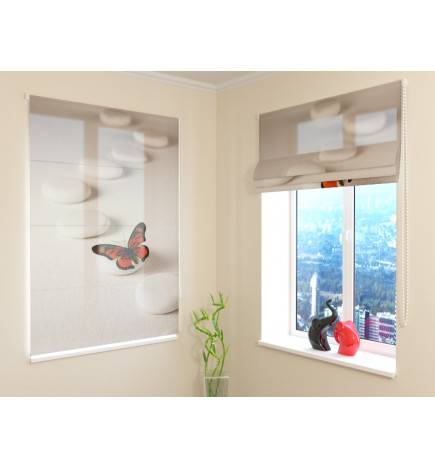 Roman blind - with a butterfly and stones