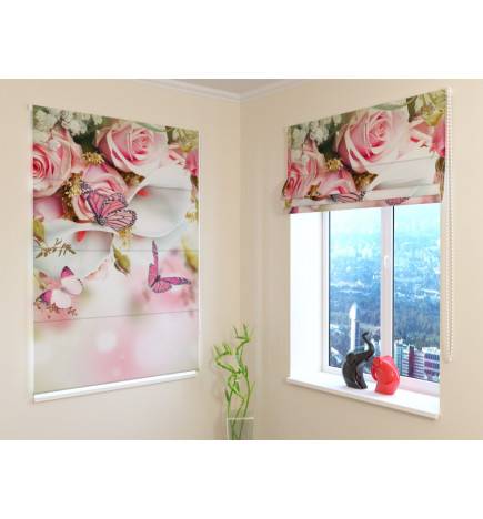 Roman blind - with butterflies and roses - FIRE RETARDANT