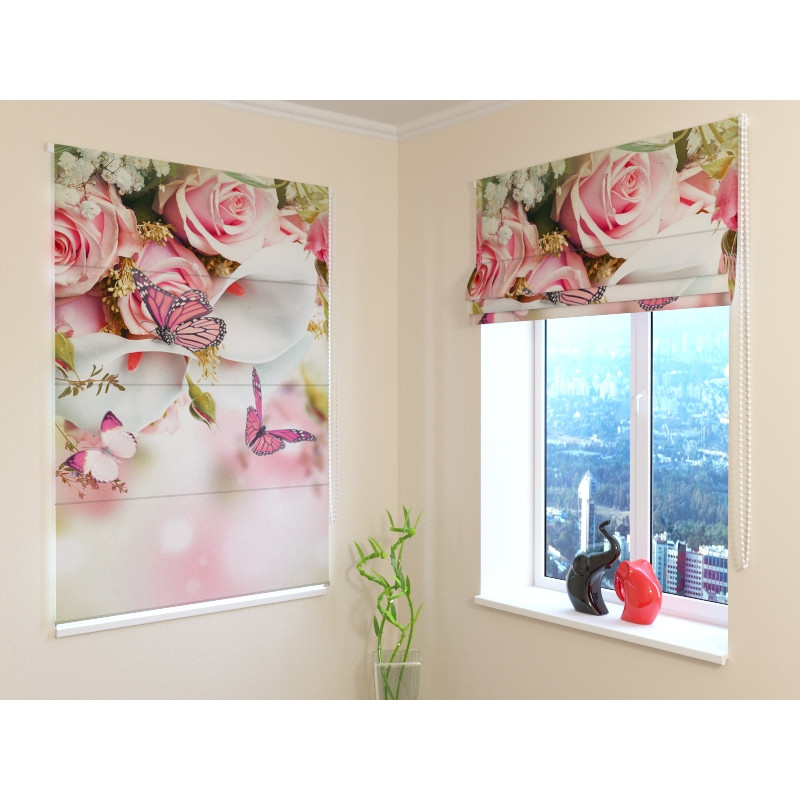 68,50 € Roman blind - with butterflies and roses - DARKENING