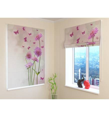 Roman blind - with a pink butterfly - BLACKOUT