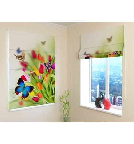 Roman blind - butterflies and tulips - OSCURANTE