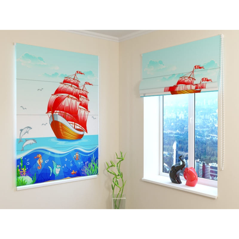 92,99 € Roman blind - with a sailing ship among the fish - FIREPROOF