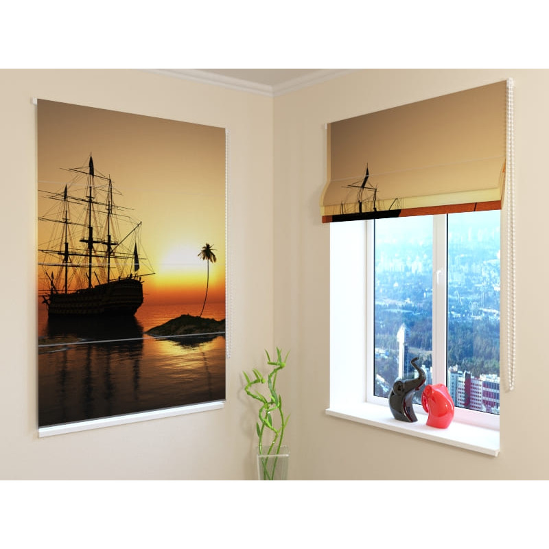 92,99 € Roman blind - with 1 sailing ship at sunset - FIREPROOF