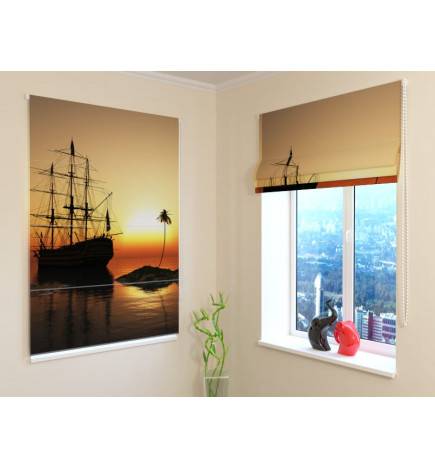 Roman blind - with 1 sailing ship at sunset - BLACKOUT