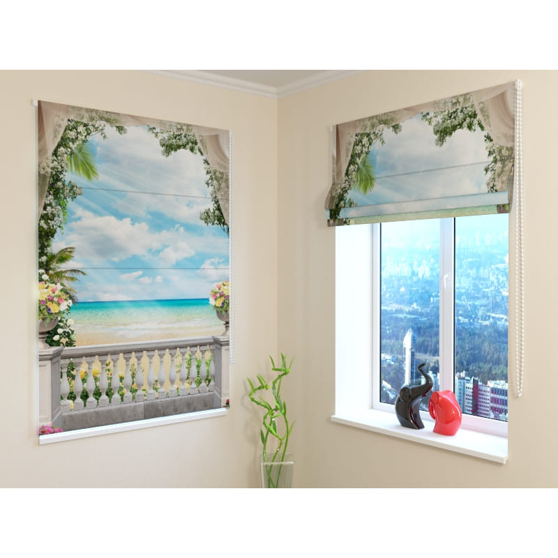 68,50 € Rimska zavesa - cvetlični balkon na morju - ZATEMNILO