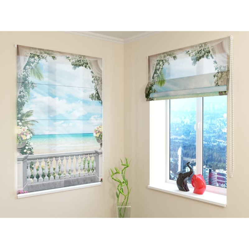 68,00 € Roman blind - flowered balcony on the sea