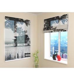 Roman blind - oriental black and white FIREPROOF