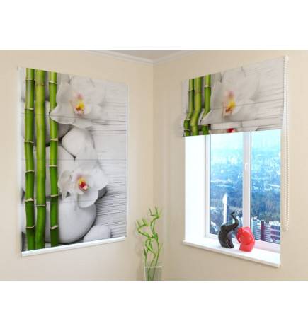 Roman blind - floral with bamboo - FIRE RETARDANT