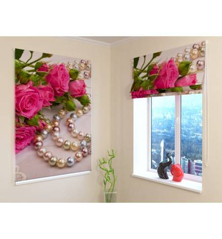 68,50 € Roman blind - with pearls and roses - DARKENING