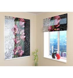 Roman blind - with dew and purple flowers