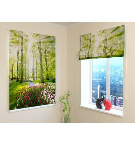 Roman blind - with a meadow of tulips - BLACKOUT