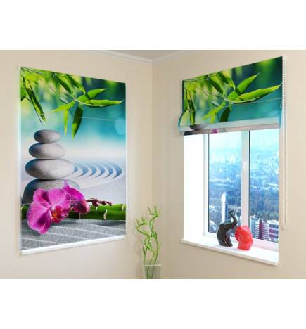 Roman blind - tropical - with bamboo - BLACKOUT