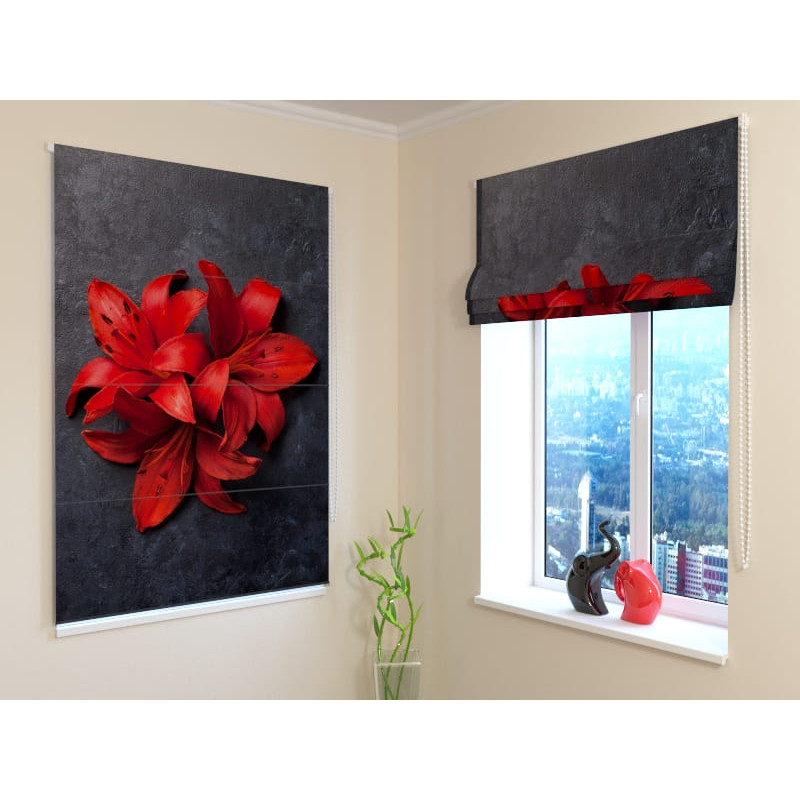 68,50 € Roman blind - with red flowers on the wall - DARKENING