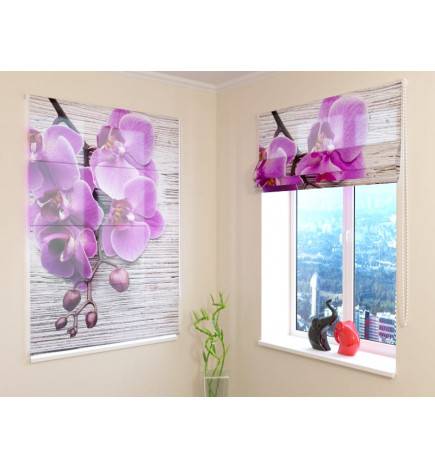 Vouwgordijn - met hout en paarse bloemen