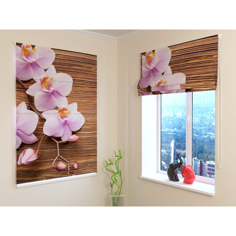 92,99 € Roman blind - with wood and white flowers - FIREPROOF