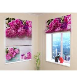 Roman blind - with wood and peonies - FIREPROOF
