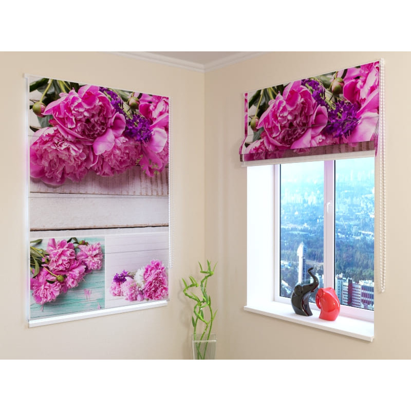 92,99 € Roman blind - with wood and peonies - FIREPROOF