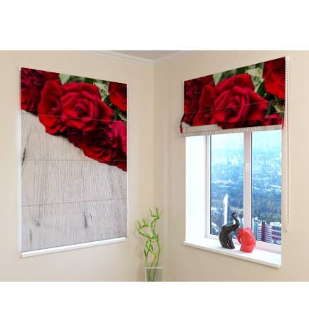 Roman blind - with wood and roses - FIREPROOF