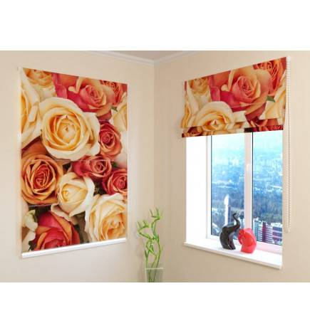 Roman blind - with many roses - FIREPROOF
